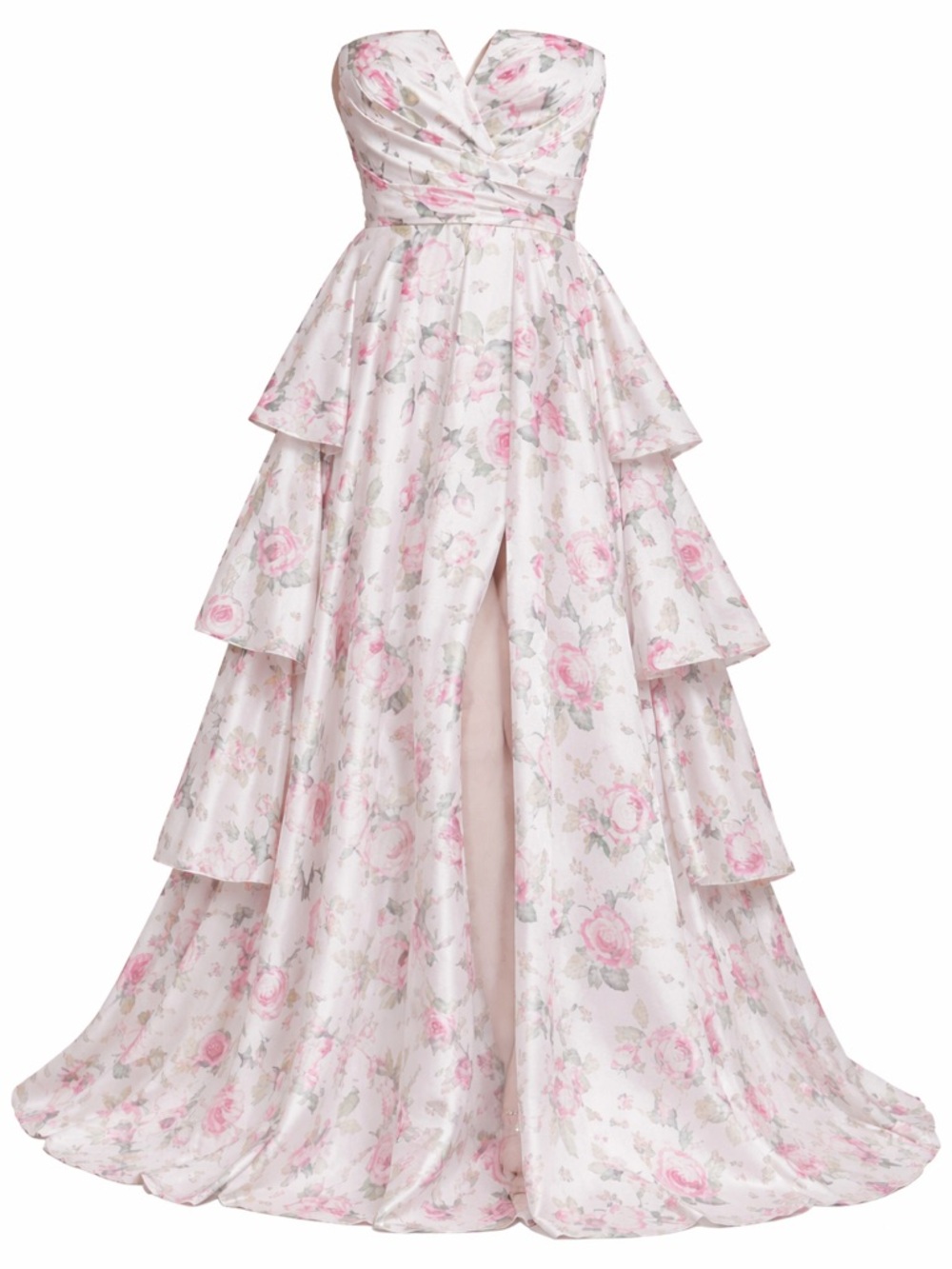 Colors Couture Pink Floral Mikado Strapless Tiered Slit Gown 4 NWT Cottagecore - Picture 6 of 6